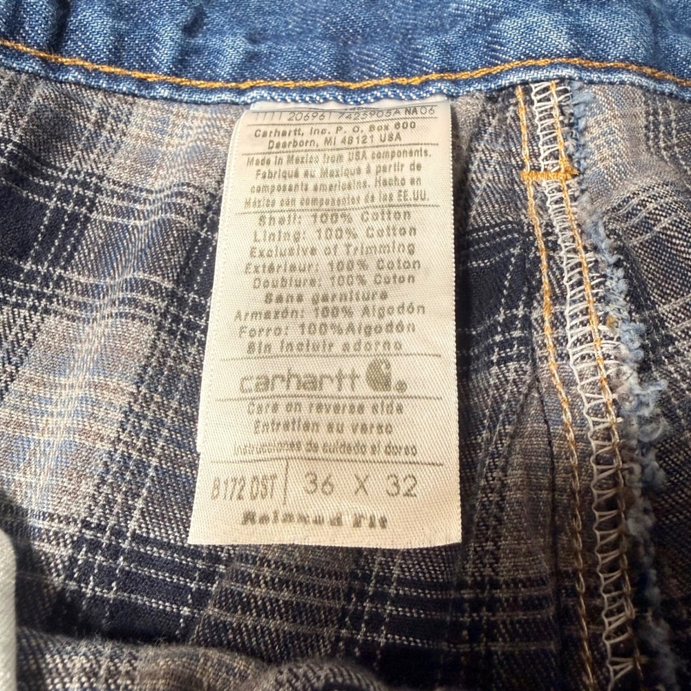 Carhartt Relaxed Fit Flannel Lined Jeans 36x32 Blue Denim Workwear - Picture 6 of 14
